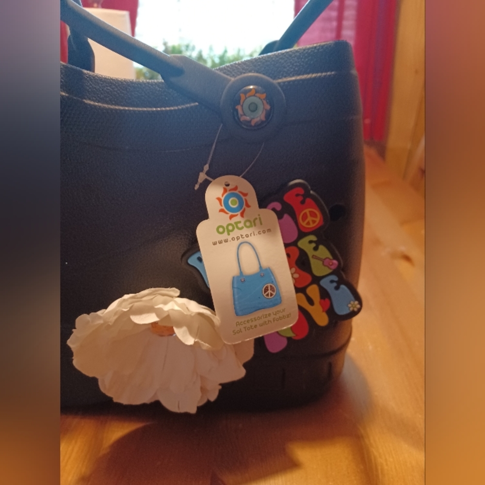 Black Tote Bag with Floral Charm